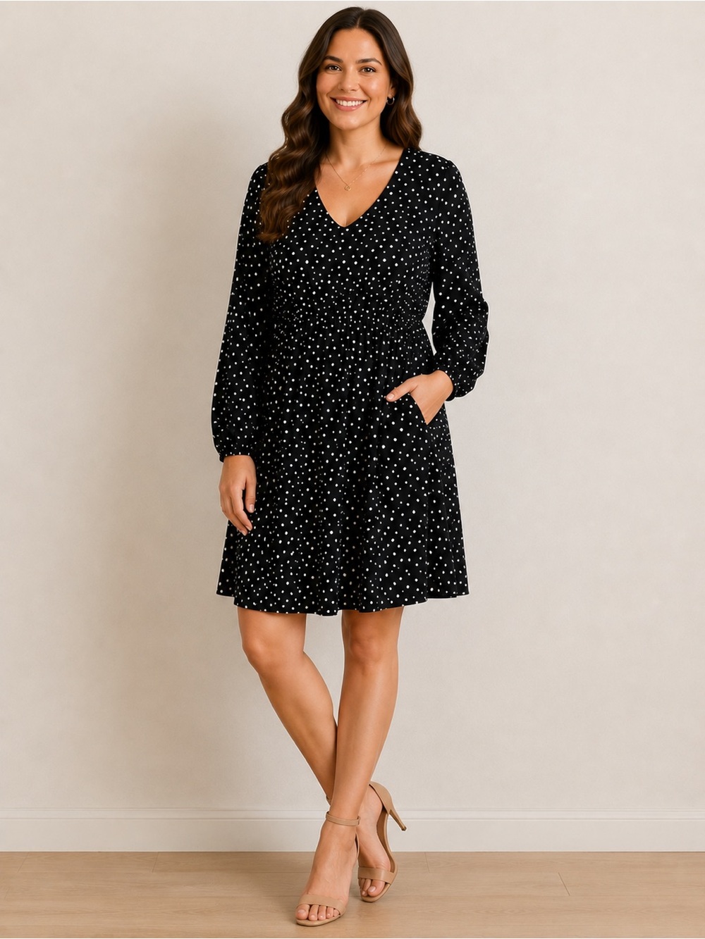 Women’s Size L Polka Dot Dress- Black & White Vintage Inspired Whimsical Dress